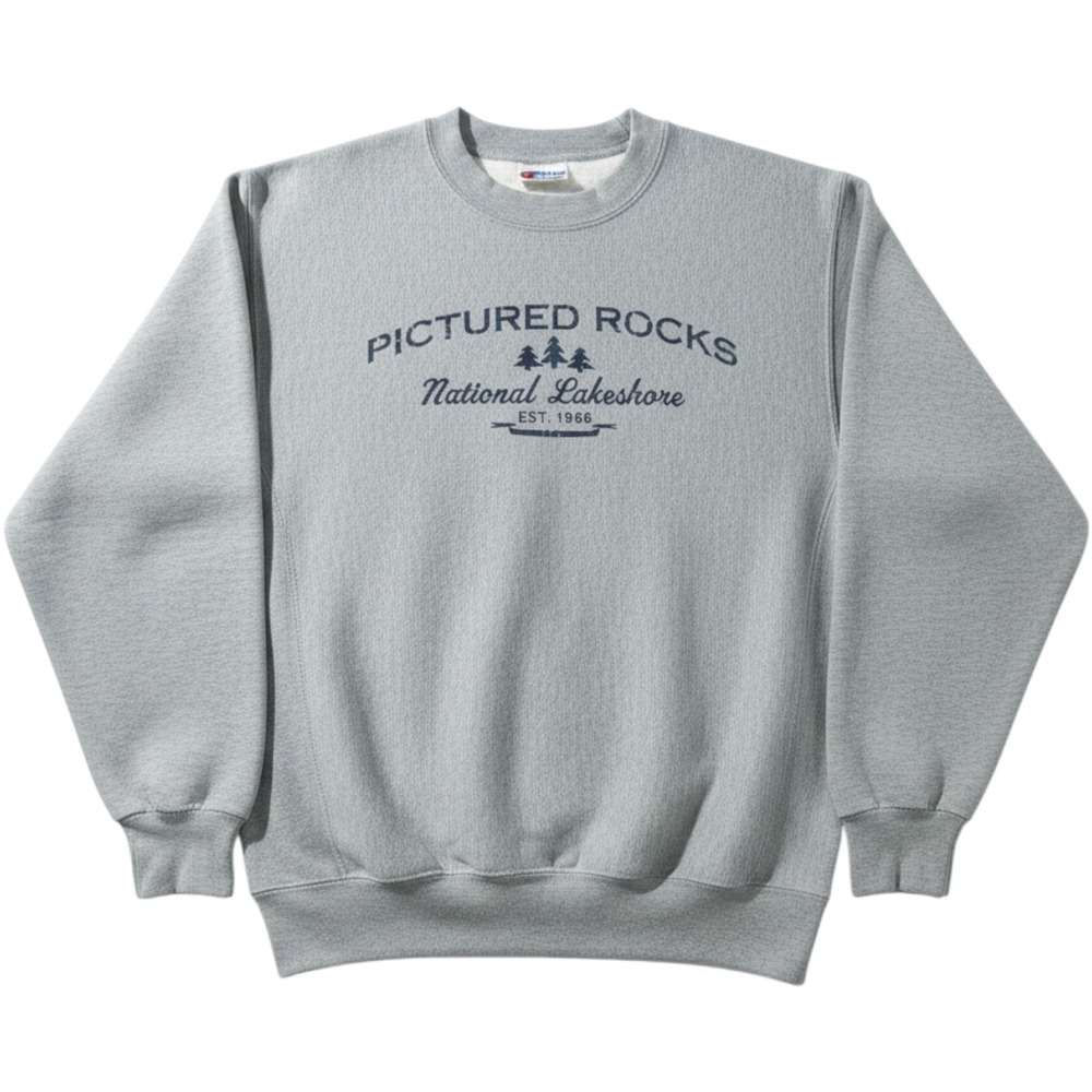 Vintage Pictured Rocks Sweatshirt Mens S Gray Lakeshore MI MV Sport Pro Weave